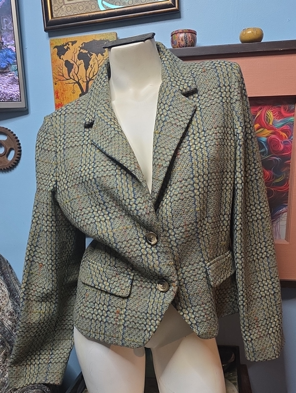 CAbi Women's Green Tweed Tailored Blazer